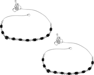 VIGHNAHARTA Vighnaharta Traditional White /Black Metal Anklets Payal Pair for Women Girls Brass, Alloy Anklet(Pack of 2)