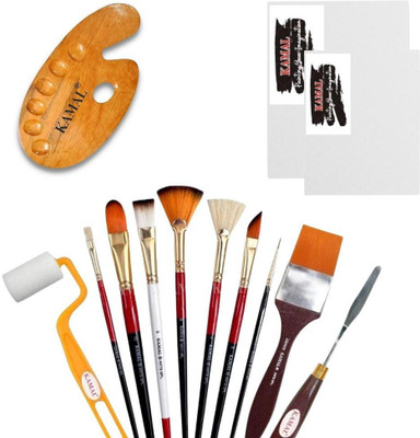 KAMAL Mix Super Full Toolkit with Canvas Board 8X10,16X12 Set of 2 / Wooden Palette