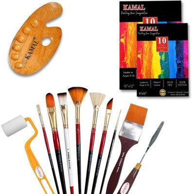 KAMAL Mix Super Full Toolkit with Canvas PAD 8X10,10X12 Set of 2 / Wooden Palette