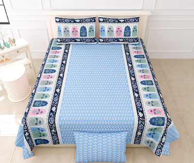 Shubastik 180 TC Cotton Double Jaipuri Prints Flat Bedsheet(Pack of 1, Blue)