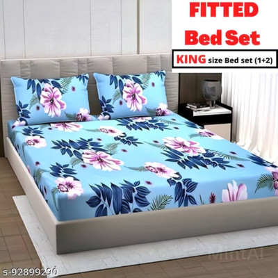 Roomesssentials 240 TC Microfiber King Printed Fitted (Elastic) Bedsheet(Pack of 1, LIGHT GREEEN)