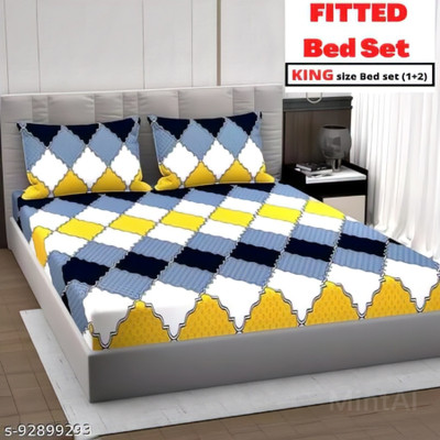 Roomesssentials 240 TC Microfiber King Printed Fitted (Elastic) Bedsheet(Pack of 1, Yellow)