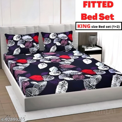 Roomesssentials 240 TC Microfiber King Floral Fitted (Elastic) Bedsheet(Pack of 1, mehroon my love)