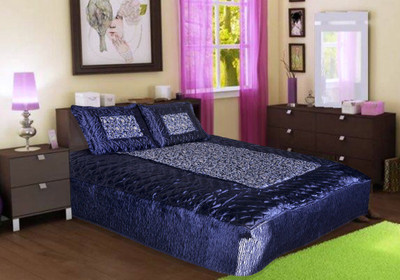 Chelsi Satin Double Flat 120 TC Printed Bedsheet(Pack of 1, Blue)