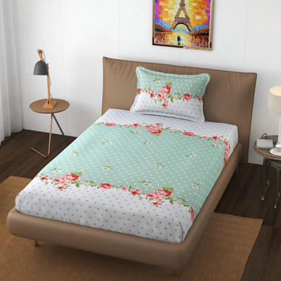 revorg 250 TC Polycotton Single Geometric Flat Bedsheet(Pack of 1, Green)
