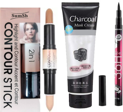 SumSh Highlighter and Contour Stick Concealer, Charcoal Face Mask, Eyeliner 36h(3 Items in the set)