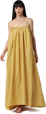 FOREVER 21 Women Fit and Flare Yellow Maxi/Full Length Dress