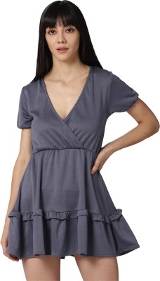 FOREVER 21 Women Fit and Flare Grey Dress