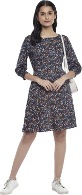 PEOPLE Women A-line Dark Blue Dress