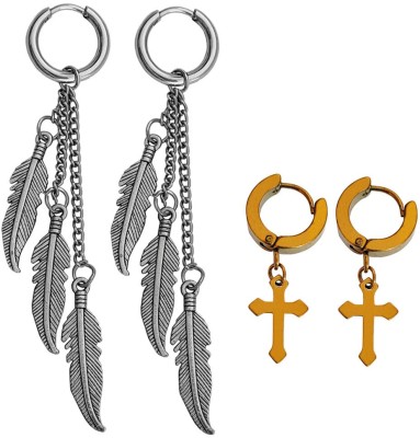 Sullery Chrismas Gift Feather And Ring Two Long Chain Earring Metal Hoop Earring, Stud Earring, Drops & Danglers, Huggie Earring, Tunnel Earring