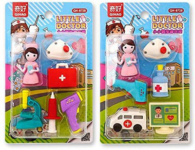 Lighter House Imported Cutest Different Shapes Little Doctor Erasers Pack Non-Toxic Eraser(Set of 2, Multicolor)