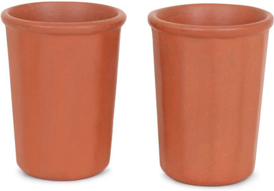 Newai (Pack of 2) Clay Designer Drinking Water, Juice, milk glass pack of 2 Glass Set Water/Juice Glass(300 ml, Terracotta, Brown)