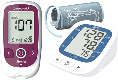 STANDARD BPCare Plus (AS-35K) Automatic Digital Blood Pressure Monitoring Machine & with Mentor Sugar Check Glucometer Bp Monitor(Blue & Magenta)