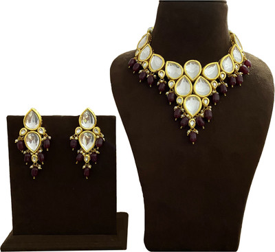 NUHA TRADERS Glass, Alloy Gold-plated Maroon Jewellery Set(Pack of 1)