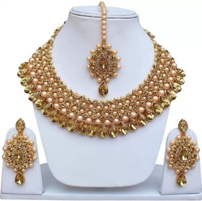 AVIKSHA CREATIONS Brass Brass Gold, Pink Jewellery Set(Pack of 1)