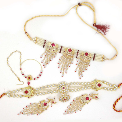 Mk Jewellery Brass Gold-plated Pink Jewellery Set(Pack of 1)