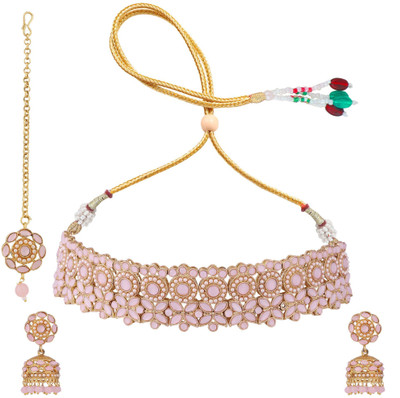 BHANA CREATIONS Brass Gold-plated Pink Jewellery Set(Pack of 1)