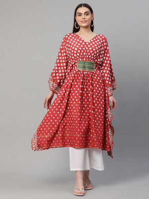 Ahalyaa Polka Print Crepe Women Kaftan
