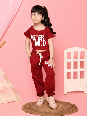 Lilpicks Girls Casual Top Trouser(Maroon)