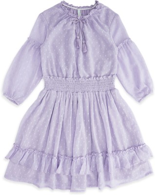 Pantaloons Junior Girls Midi/Knee Length Casual Dress(Purple, Full Sleeve)