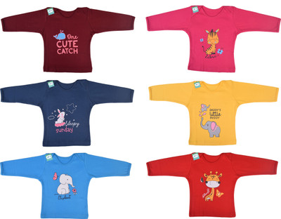 Funtus Baby Boys & Baby Girls Graphic Print Cotton Blend Regular T Shirt(Multicolor, Pack of 6)