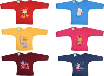 Funtus Baby Boys & Baby Girls Printed Cotton Blend Regular T Shirt(Multicolor, Pack of 6)