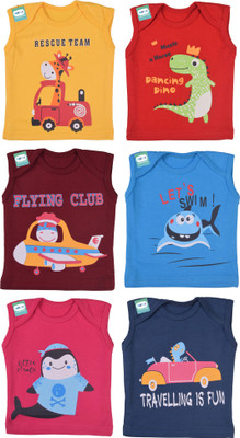 Funtus Baby Boys & Baby Girls Graphic Print Cotton Blend Regular T Shirt(Multicolor, Pack of 6)