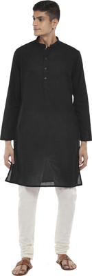 Indus Route by Pantaloons Men Solid Straight Kurta(Black)