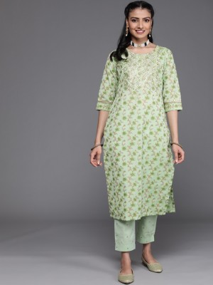 LIBAS Women Printed Straight Kurta(Green)