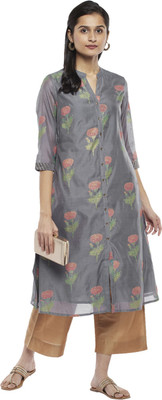 Rangmanch by Pantaloons Women Printed A-line Kurta(Grey)