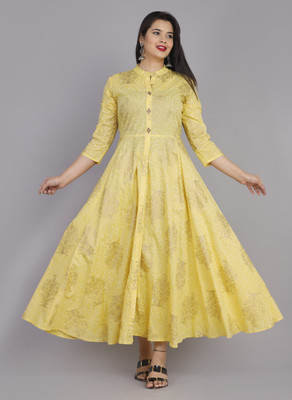 Gilly Women Printed Anarkali Kurta(Yellow)