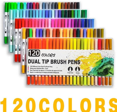 BM RETAIL 120 Pcs Dual Tip Brush Marker Pens Fine Tip Markers & Brush Highlighter Pen(Set of 120, Multicolor)