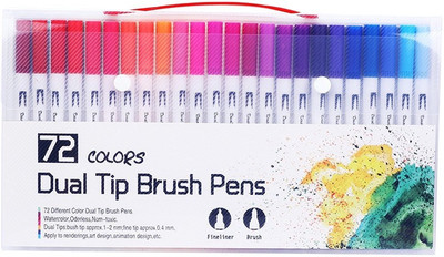 BM RETAIL 72 Pcs Dual Tip Brush Marker Pens Fine Tip Markers & Brush Highlighter Pen(Set of 72, Multicolor)