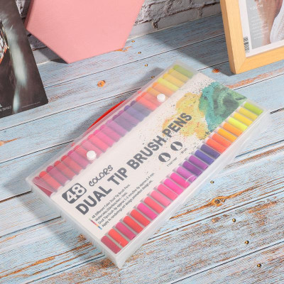 BM RETAIL 48 Colors Dual Tip Brush Art Markers Set Flexible Brush & 0.4mm Fineliner Tips(Set of 48, Multicolor)