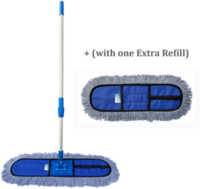 Livronic 18 Inch Wet and Dry mop with 4 feet Long Handle with 1 Extra Refill Wet & Dry Mop(Multicolor)