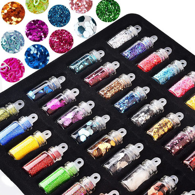COSMO VIBES 48 in 1 Set of 3D Nail Art Glitter Bottle, Sequins, Rhinestones(MULTICOLOR)