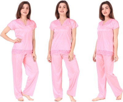 Mishka Fashion Girls Solid Pink Top & Pyjama Set