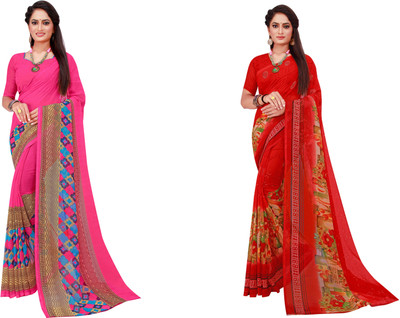 Saadhvi Printed Daily Wear Georgette Saree(Pack of 2, Gold)