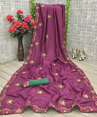jayant creation Embroidered Daily Wear Silk Blend Saree(Magenta)