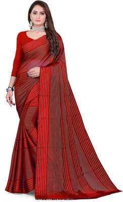 S.R.TEXTILES Striped Bollywood Silk Blend Saree(Red)
