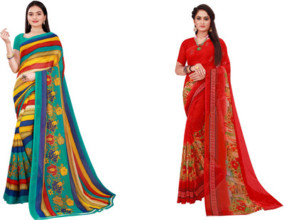 Saadhvi Printed Daily Wear Georgette Saree(Pack of 2, Black)