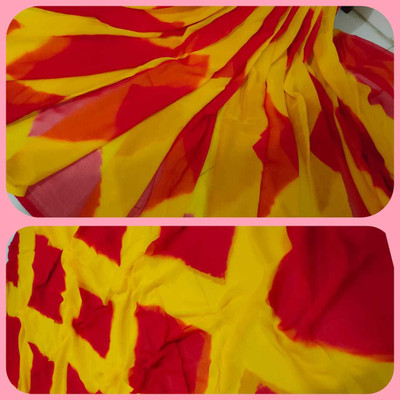 VL SAREES Printed, Color Block, Digital Print, Hand Painted, Blocked Printed Bandhani Chiffon Saree(Red)