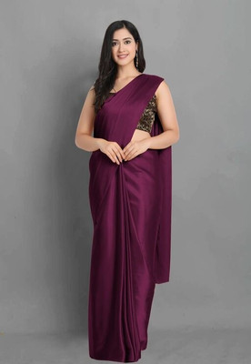 Arpita Fashion Solid/Plain Bollywood Satin Saree(Purple)