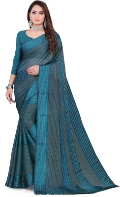 S.R.TEXTILES Striped Bollywood Silk Blend Saree(Blue)