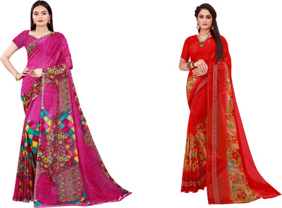 Divastri Printed Bollywood Georgette Saree(Pack of 2, Multicolor)
