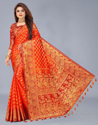 PICKWELL Self Design Banarasi Cotton Silk Saree(Multicolor)