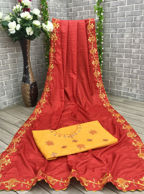 jayant creation Embroidered Daily Wear Silk Blend Saree(Red)