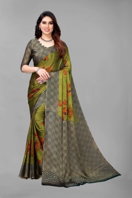 FABMORA Floral Print Bollywood Chiffon Saree(Green)