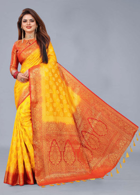 PICKWELL Self Design Banarasi Cotton Silk Saree(Multicolor)
