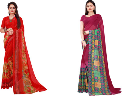 Divastri Printed Bollywood Georgette Saree(Pack of 2, Multicolor)